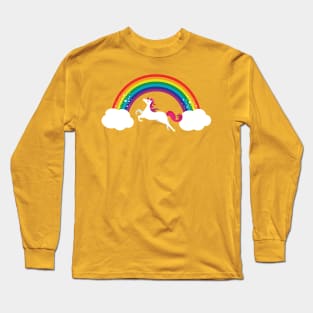 Happy Unicorn Sparkly Rainbow Long Sleeve T-Shirt